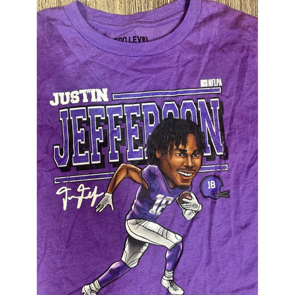 Justin Jefferson NFLPA 500 Level Minnesota Vikings Purple‎ T Shirt Kid's XL - Picture 2 of 6